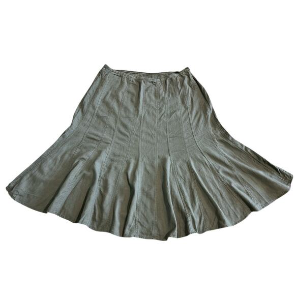 Saint Tropez West Womens Linen Blend A-Line Panel Midi Skirt Moss Green 16 - Picture 1 of 4